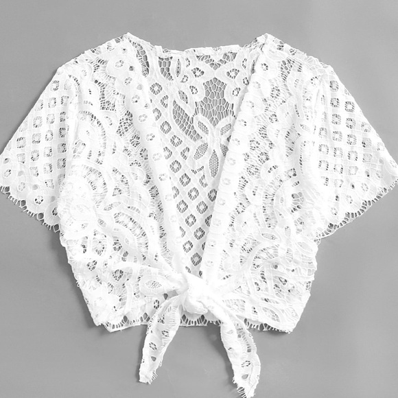 Tie front lace top white - Picture 2 of 4
